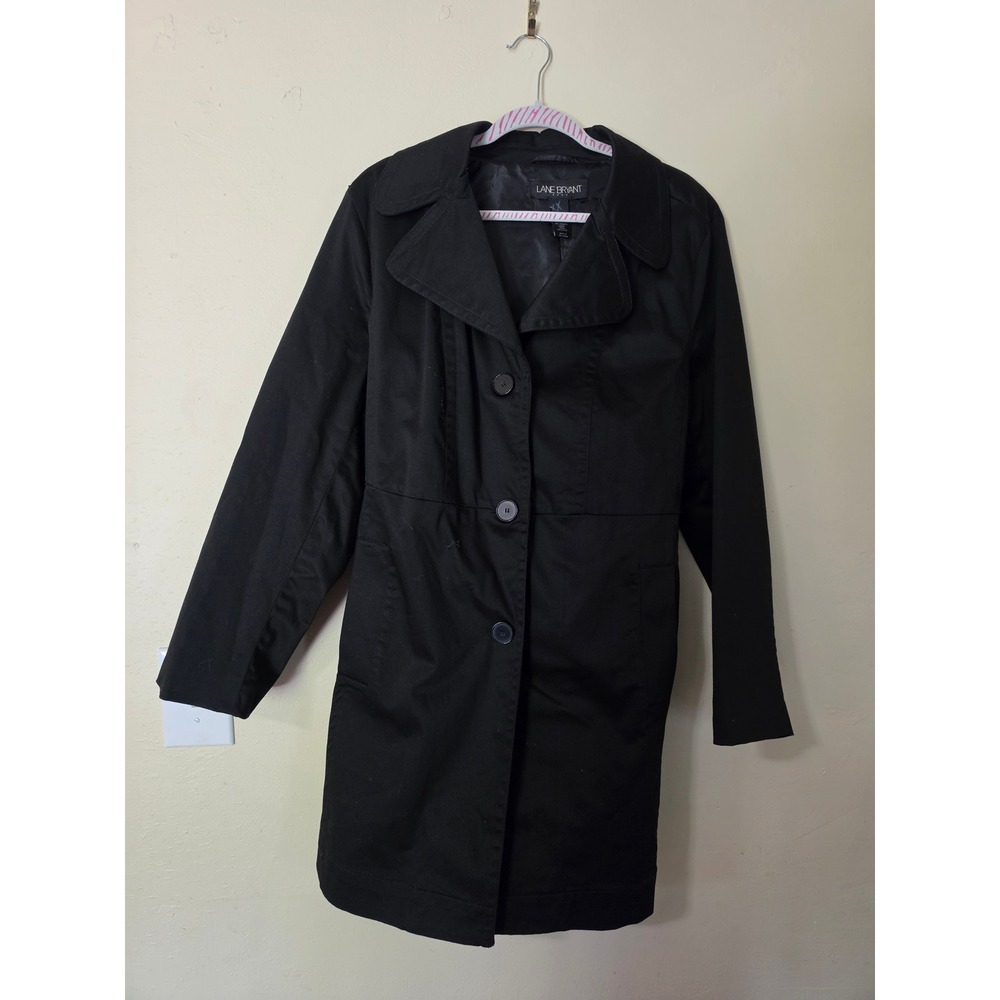 Lane Bryant Black Trench Coat Plus Size 18/20W Cotton Blend Belted Jacket